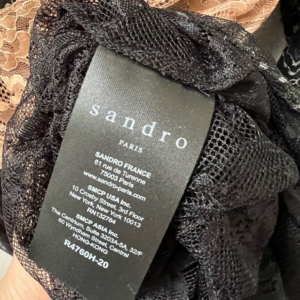 SANDRO PARIS lace overlay tan white black fitted midi dress womens 2 - Picture 7 of 8